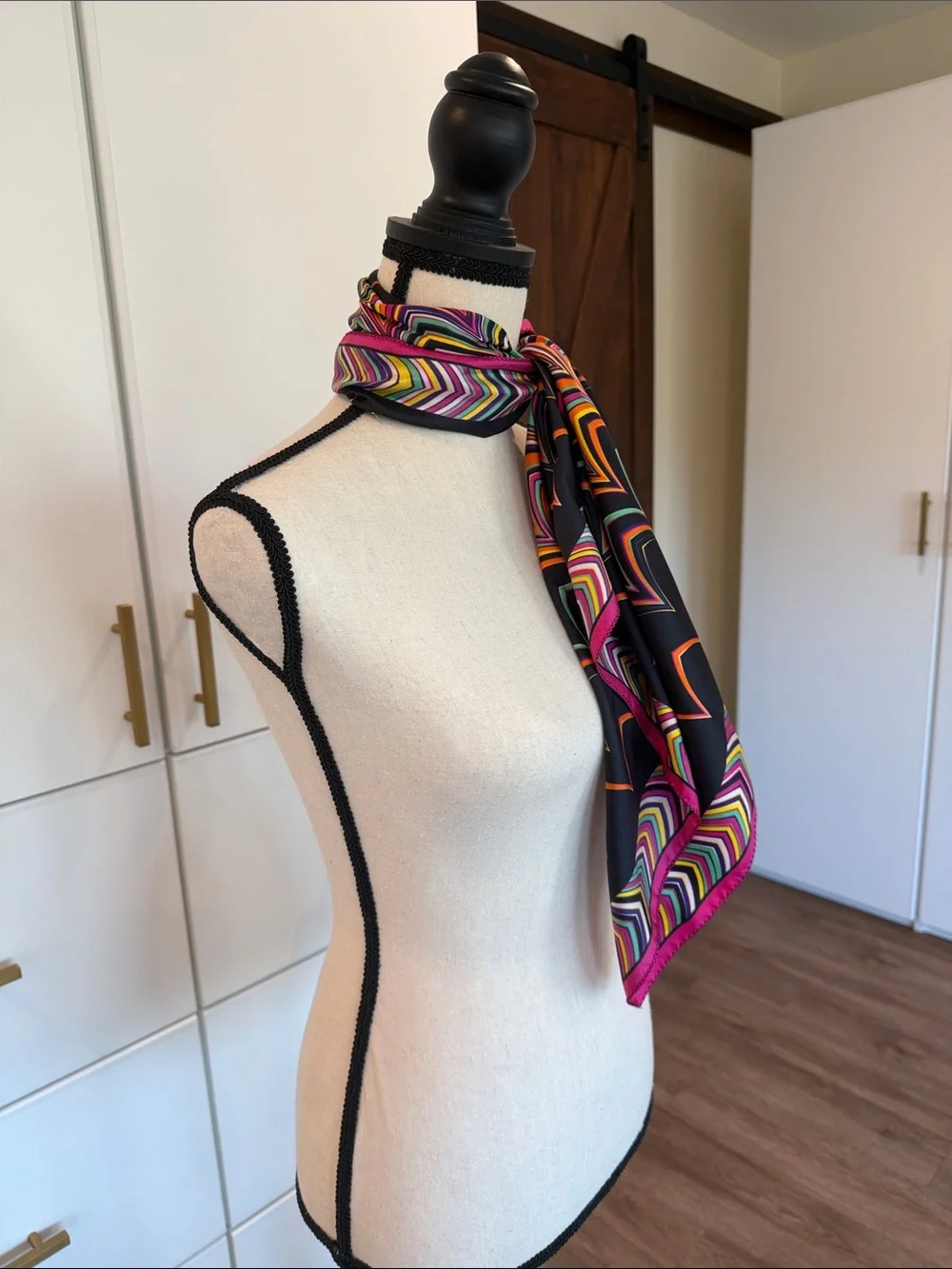 Missoni Multicolor Geometric Silk Scarf in Black & Fuchsia